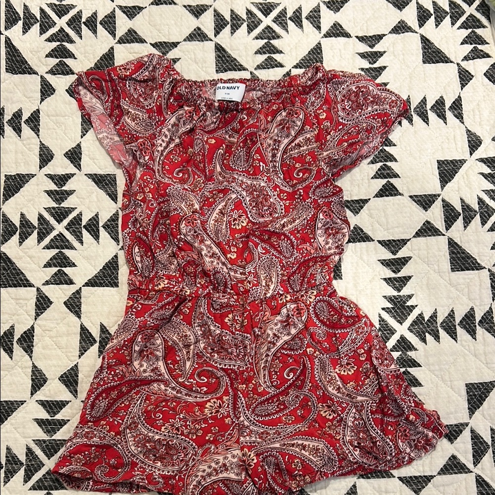 Old Navy Red Paisley Short Sleeve Romper